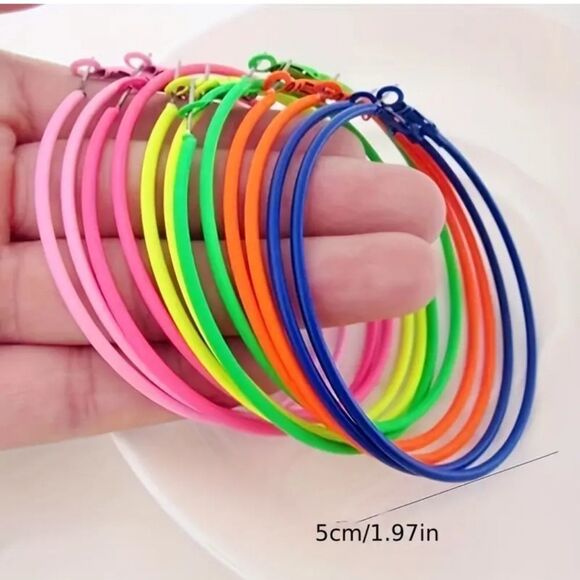 Neon color hoop earrings nightlife wear vibrant colors - Picture 2 of 6